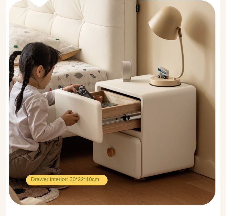 Organic Leather Cream Kids Nightstand - Stylish & Durable Bedside Table for Children's Room | Perfect for Bedrooms, Nurseries & Playrooms