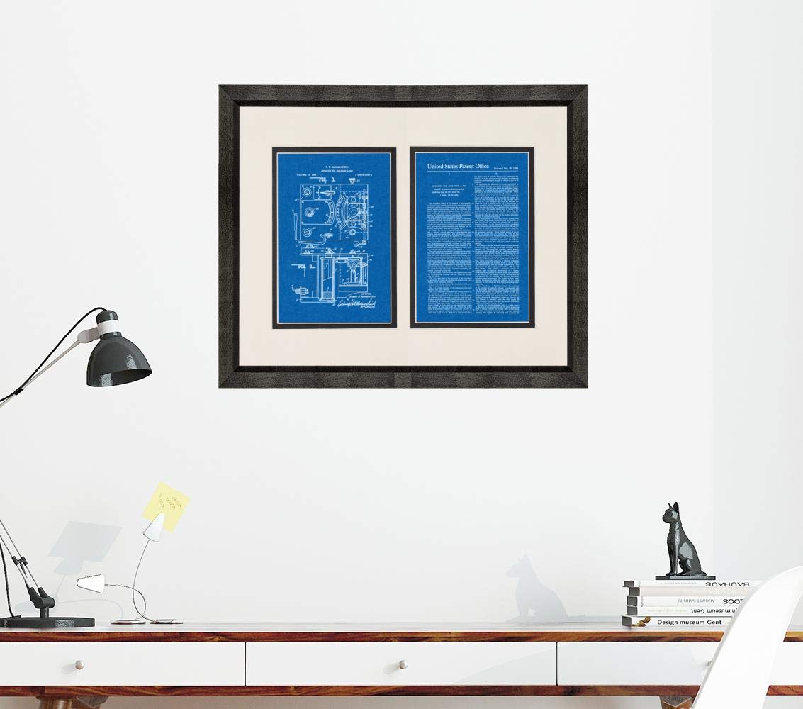 Police Law Enforcement Breathalyzer Patent Art Blueprint - 16x20 Inch Framed Print in Beveled Black Wood with Double Mat - Perfect for Office Decor, Police Station Wall Art & Gift for Law Enforcement Professionals