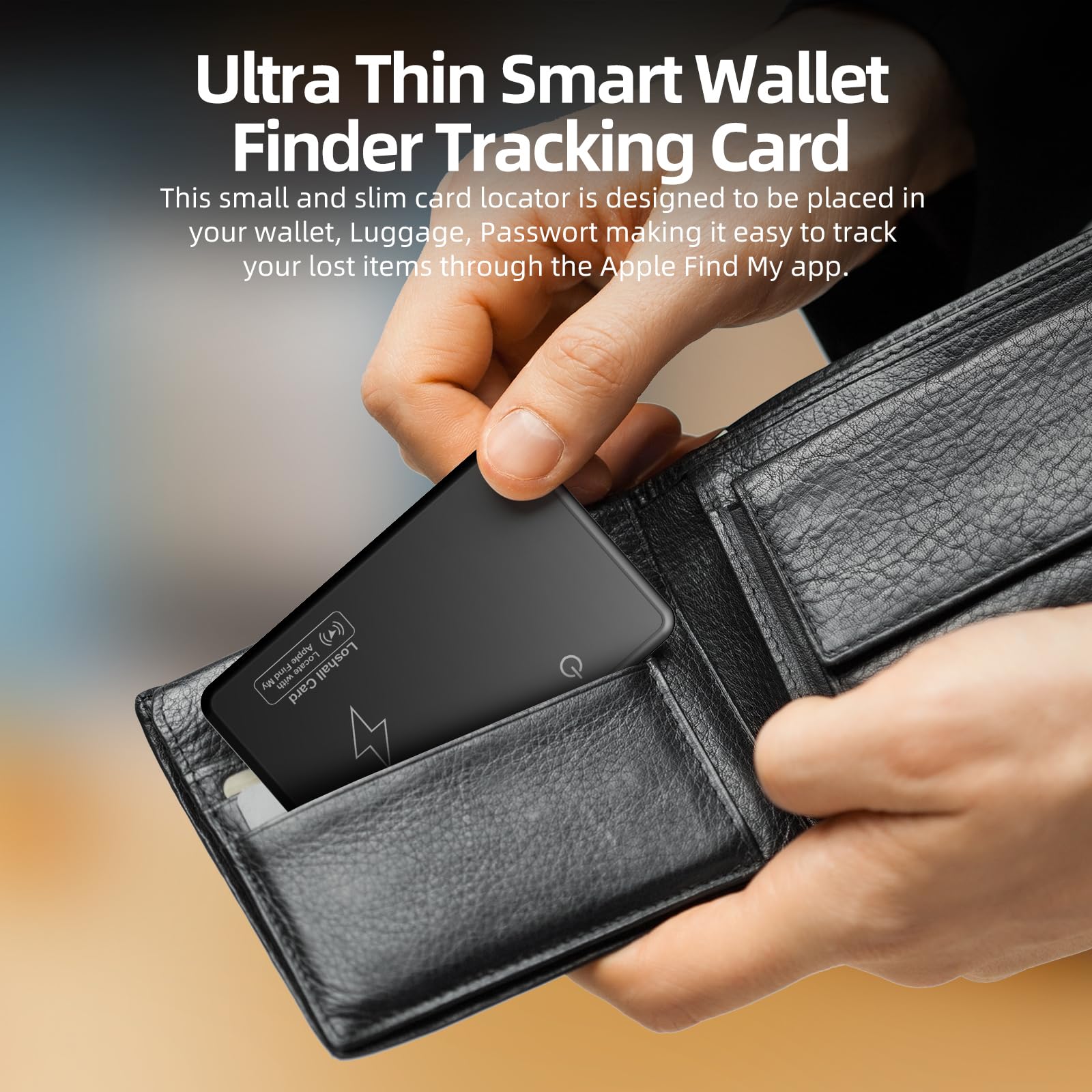 Wireless Charging Wallet Tracker Card - Apple Find My (iOS) Compatible Item Locator for Wallets, Keys, Luggage & Phones | IP67 Waterproof | Perfect for Travel, Office & Daily Use