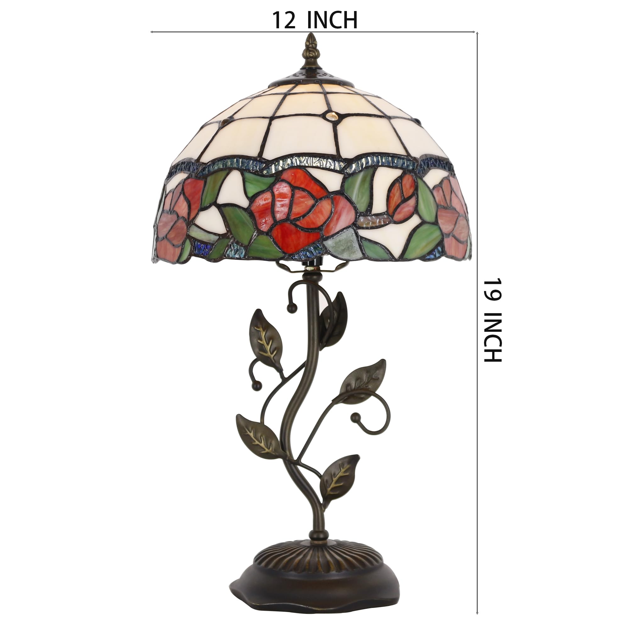 Tiffany Style Stained Glass Table Lamp with Metal Leaf Base - 12