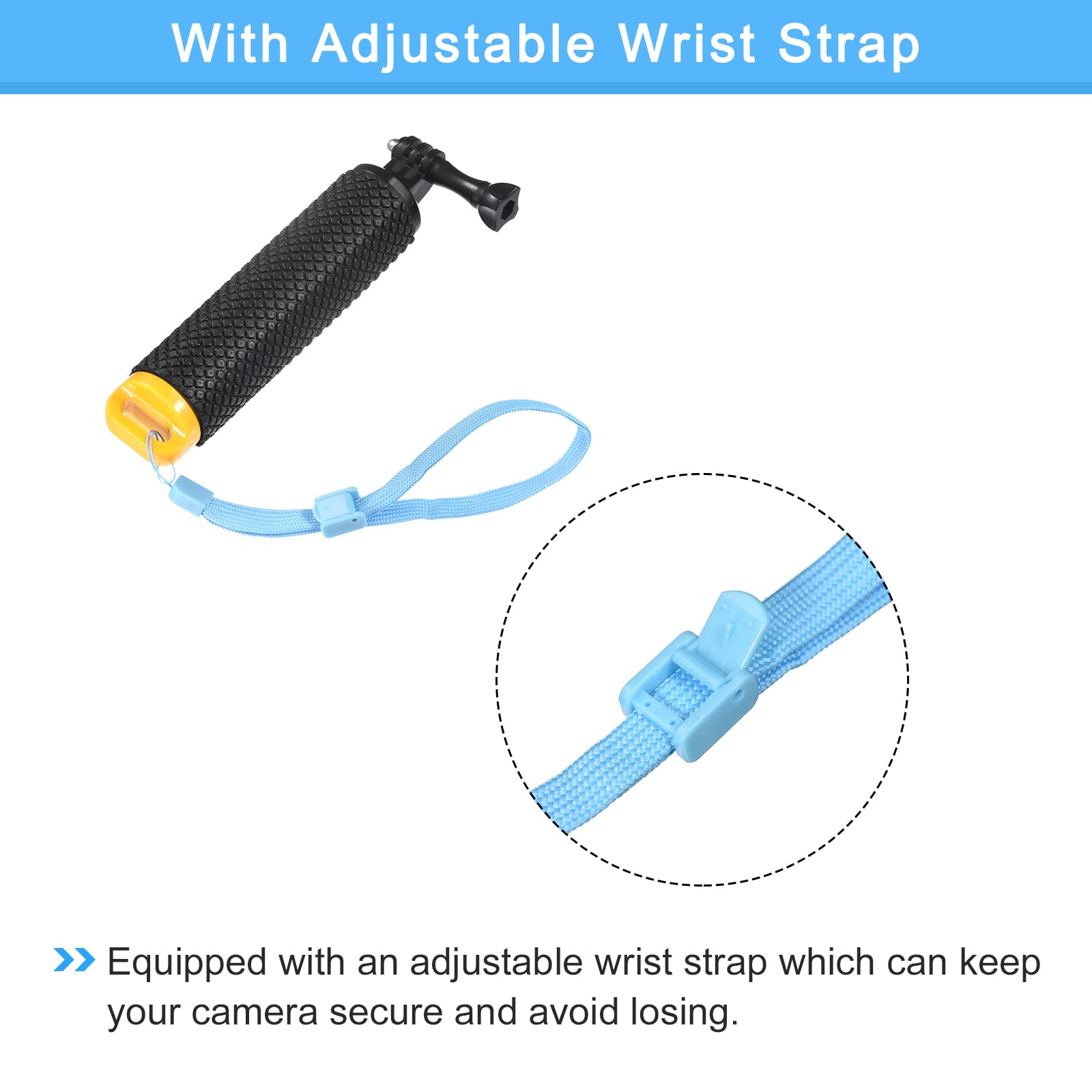 Waterproof Floating Hand Grip for GoPro & Action Cameras - Adjustable Wrist Strap for Surfing, Kayaking, Snorkeling (Yellow & Black) - Perfect for Water Sports & Outdoor Adventures