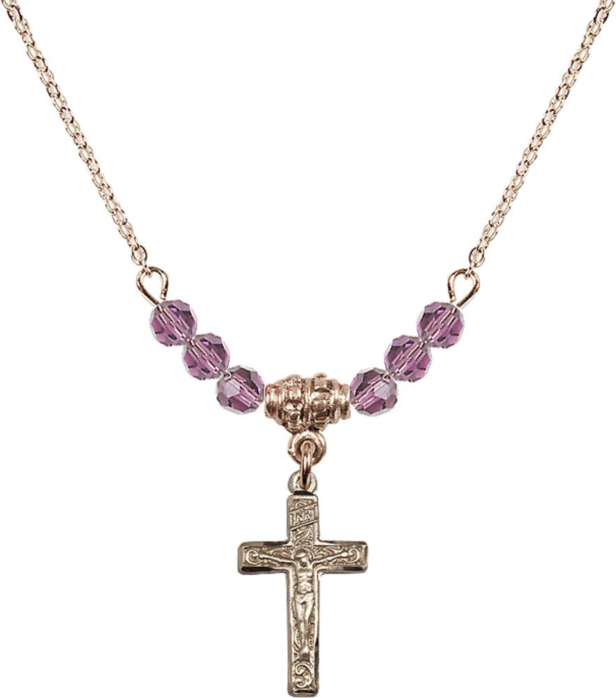 Bonyak 18K Gold Plated Hamilton Necklace with 4mm Light Purple Amethyst Birthstone Beads & Crucifix Pendant - Perfect for February Birthdays, Gifts & Everyday Elegance