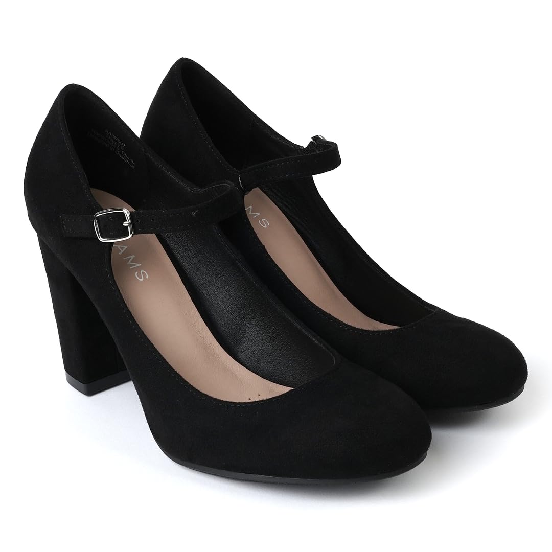 J.Adams Women's Round Toe Chunky High Heel Mary Jane Pumps - Comfortable Dress Shoes for Work, Party & Special Occasions