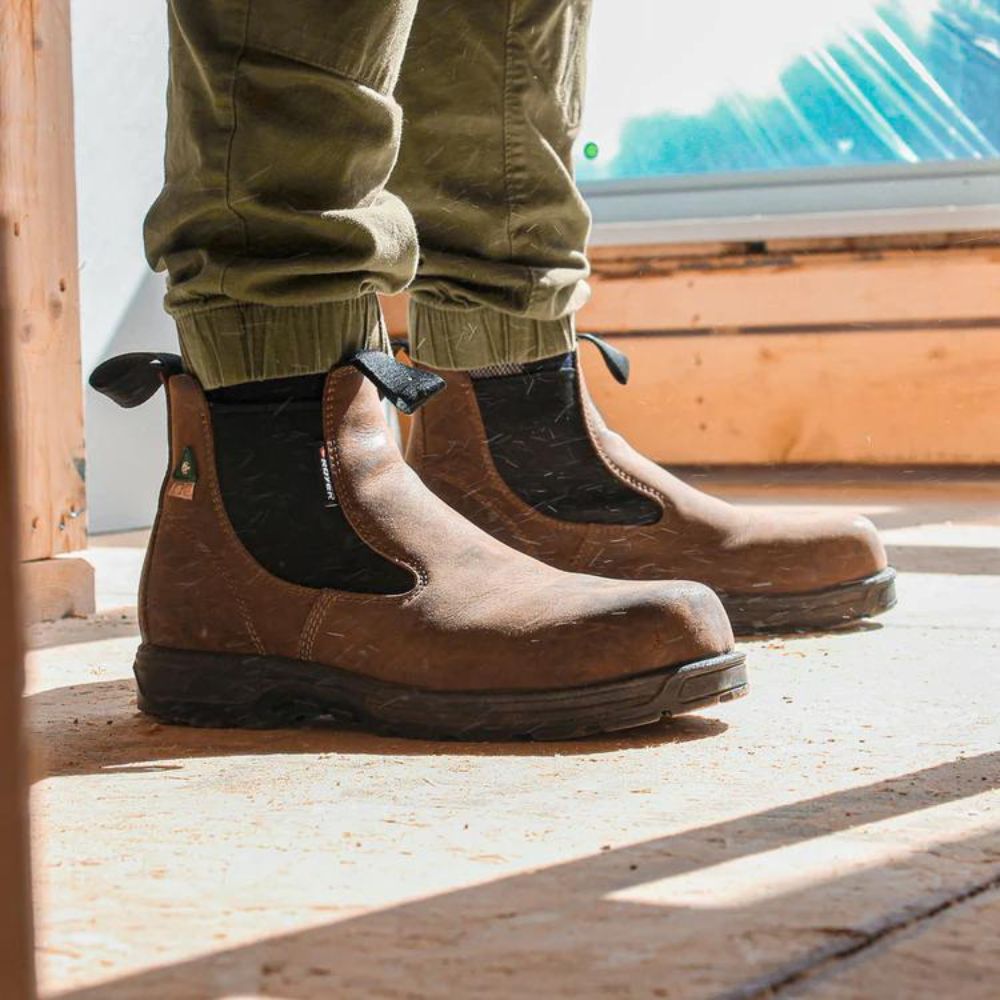 Royer 5631GT Romeo Unisex Slip-On Composite Toe Work Boots - Brown Safety Shoes for Construction, Warehouse & Industrial Work