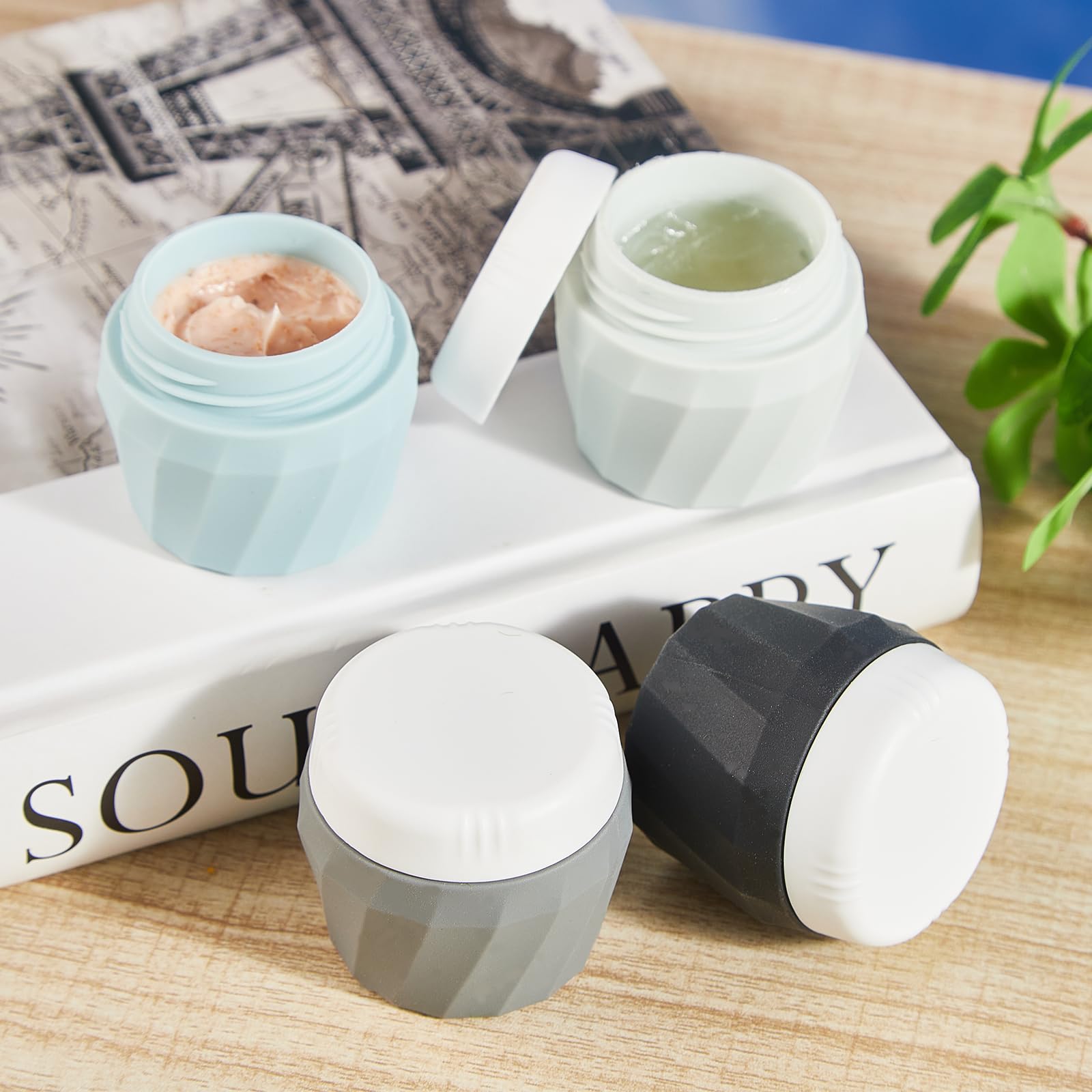 Premium 1oz Silicone Travel Containers for Toiletries - TSA Approved Leak-Proof Refillable Cosmetic Cream Jars with Clear Bag - Ideal for Face, Body Cream & Skincare Products - Perfect for Air Travel, Gym & On-the-Go Use (Gray)