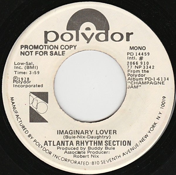 Atlanta Rhythm Section - Imaginary Lover Vinyl Record 7