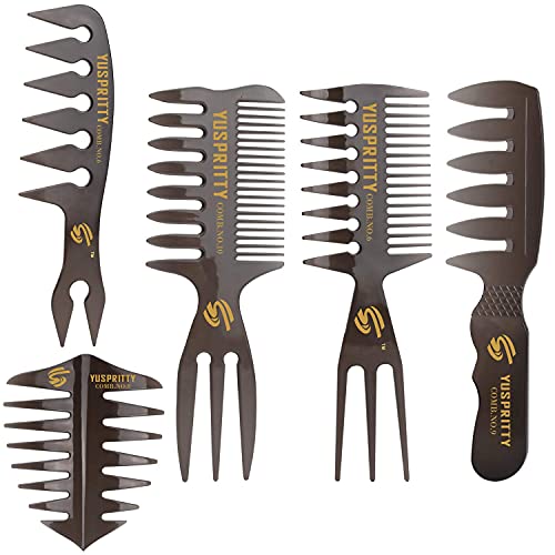 Professional Noverlife 5PCS Men's Pompadour Hair Styling Combs - Wide Tooth Texture Comb for Slick Back Hairstyles, Barber Hairdressing Tools & Retro Oil Head Hair Brushes - Perfect for Salon Styling, Home Grooming & Vintage Looks