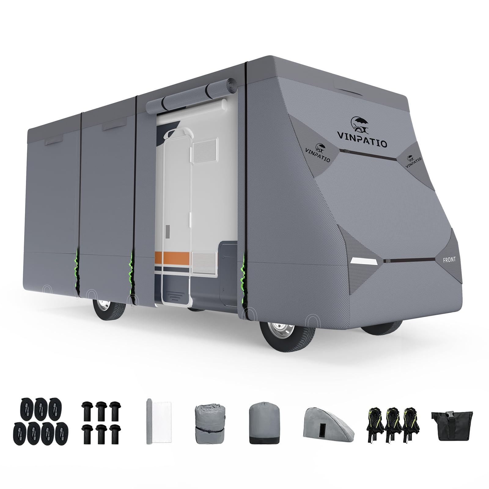 Heavy Duty Class C RV Cover - Extra Thick 7-Layer Waterproof & Windproof Protection for 23'-26' RVs | UV-Resistant Camper Cover with 3 Extra Long Straps & Gutter Covers | Perfect for Outdoor Storage, Winter Protection & Travel Season Shelter