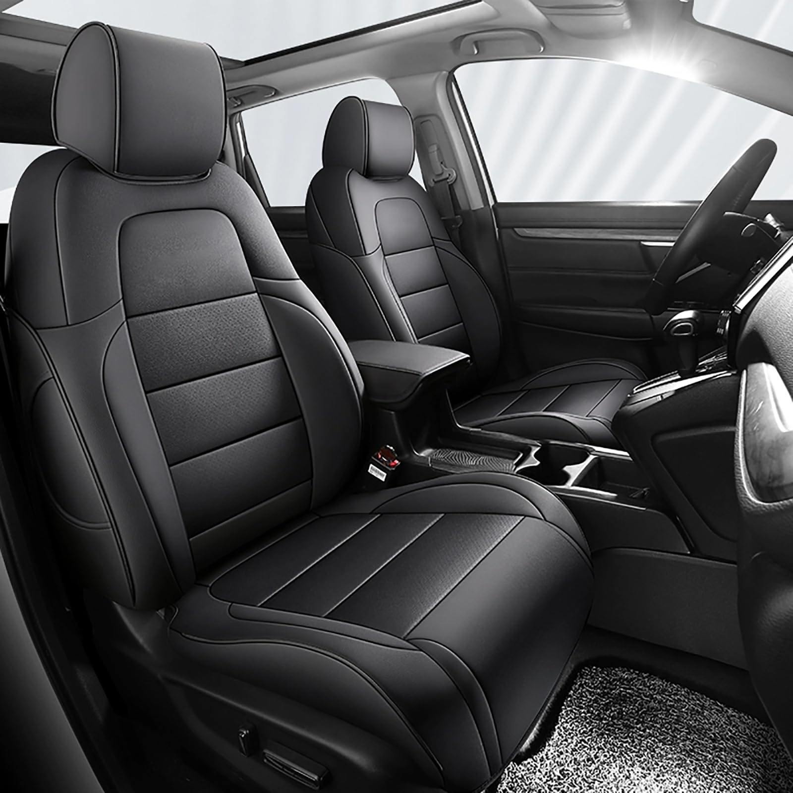 HKZ Fit Premium Leather Car Seat Covers Full Set for Honda CR-V 2017-2022 Models (Touring, EX, Sport, SE & EX-L) - Black - Waterproof & Anti-Slip Protection for Daily Commute, Road Trips & Family Adventures