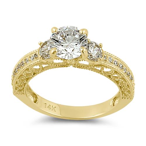 14K Yellow Gold Round 7mm Cubic Zirconia (CZ) Engagement Ring for Women - Elegant Wedding Band, Promise Ring, Anniversary Gift for Her