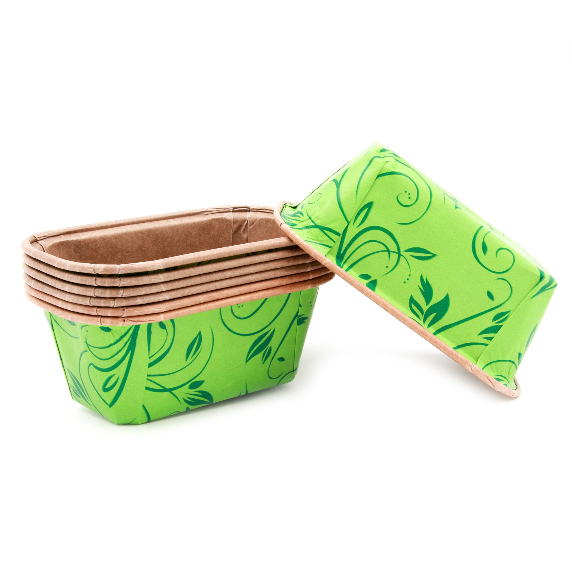 Premium Mini Paper Baking Loaf Pans - 600 Pack Eco-Friendly Disposable Molds for Chocolate Cake, Banana Bread & Muffins | Perfect for Home Baking, Parties & Gift Packaging (Dark Green Print)