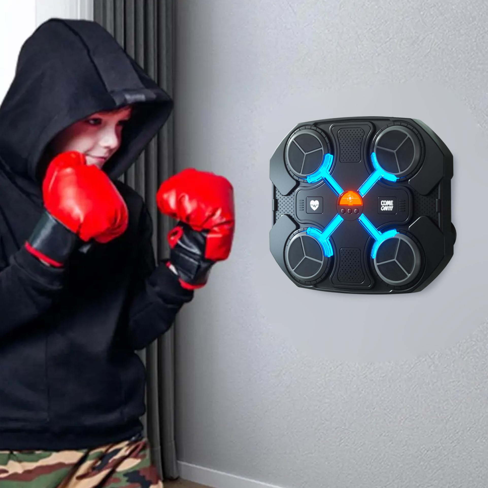Smart Wall Mounted Boxing Machine with Music - Home Workout Boxing Target for Adults & Kids - Perfect for Fitness Training, Stress Relief & Family Fun - Black