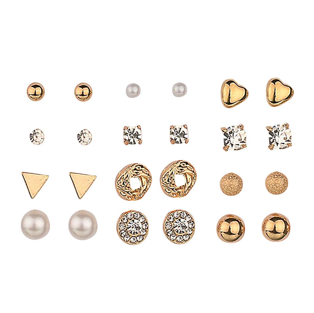 **Silver & Gold Filled Small Hoop Earrings Set - Heart-Shaped & Beaded Fashion Earrings for Girls (12-Pack, Black & Colorful, One Size) | Perfect for Parties, Gifts & Everyday Wear**