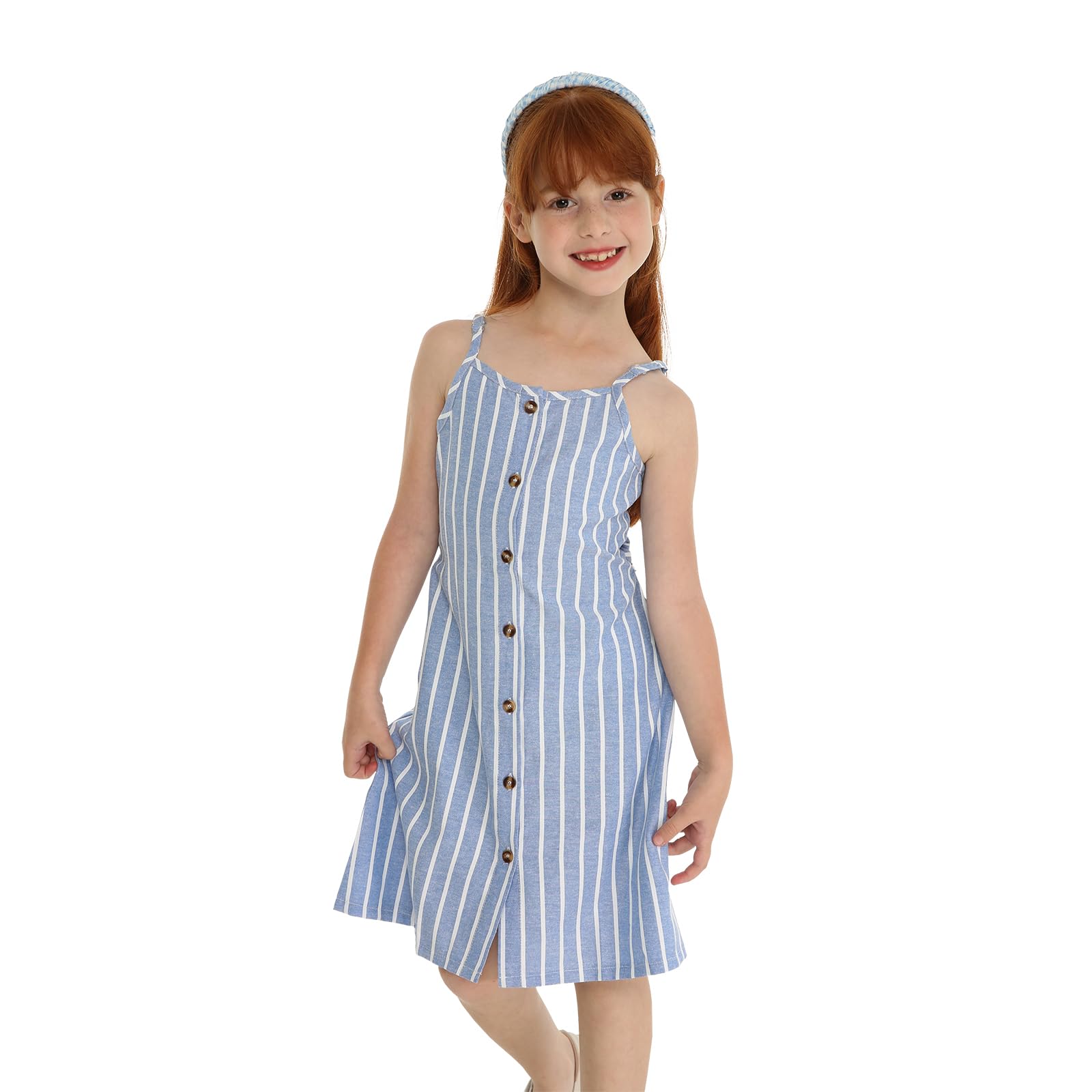 LittleSpring Girls Summer Casual Striped Spaghetti Strap Sun Dress - Toddler & Kids Fashion Outfit for Beach, Playdates & Outdoor Activities