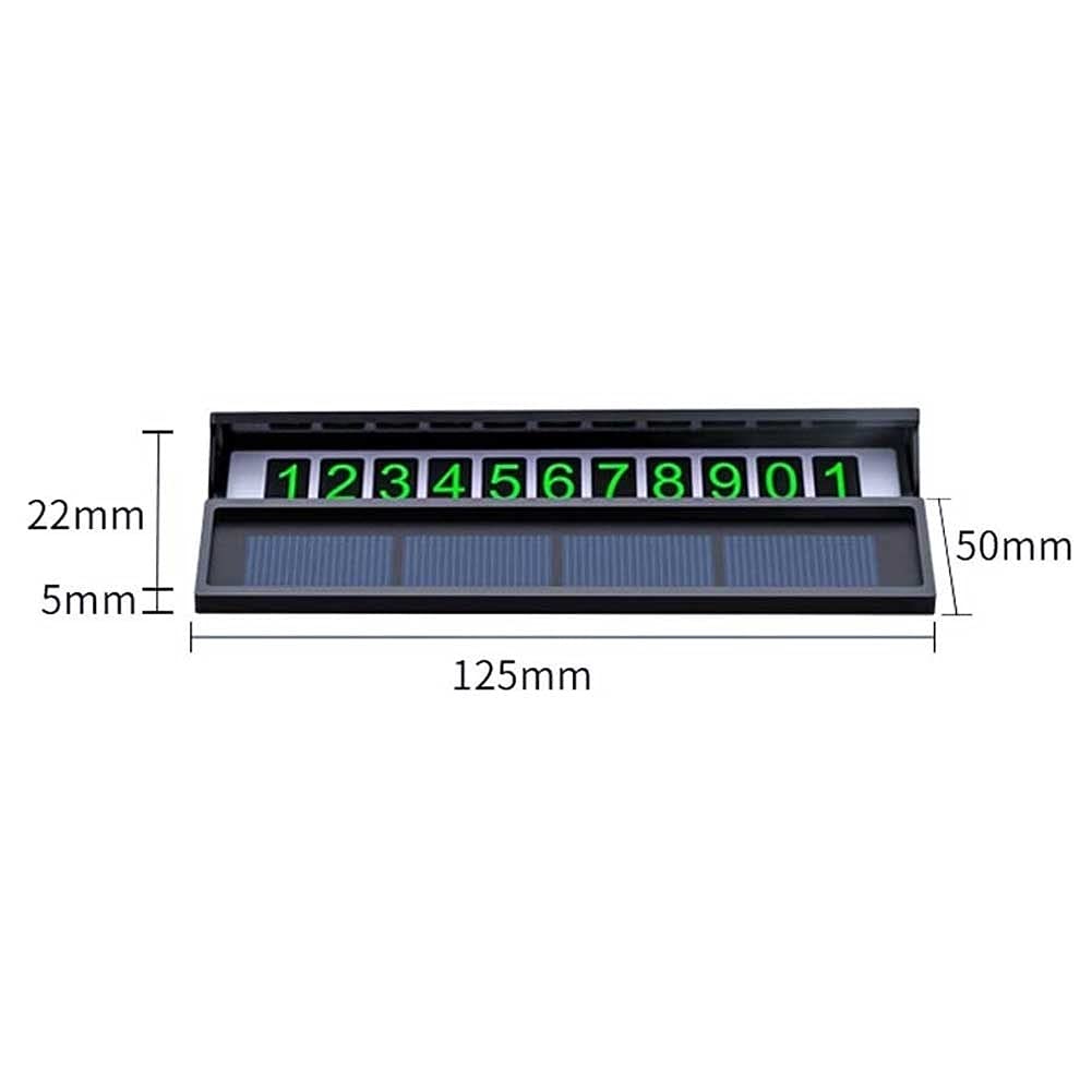 Solar Powered Temporary Parking Sign - Glow in the Dark Car Phone Number Plate with Durable PC Material | Easy to Install Interior Accessory for Luxury Vehicles | Perfect for Street Parking, Valet Services & Driveway Use