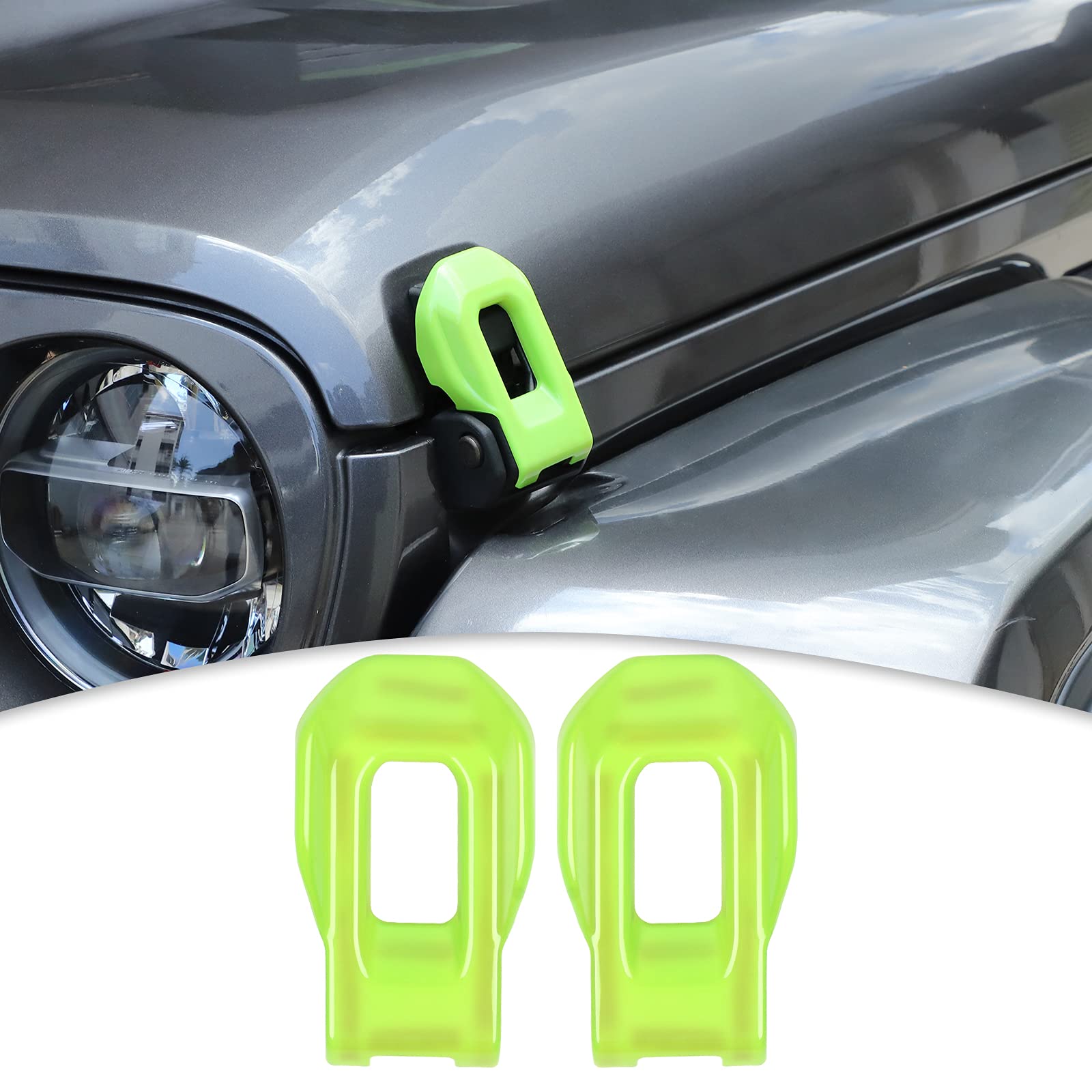 CheroCar Jeep Hood Lock Latches Cover - Light Green Accessories for 2018-2021 Jeep Wrangler JL/JLU & 2020-2021 Gladiator JT - Durable Exterior Protection & Custom Styling for Off-Road Adventures