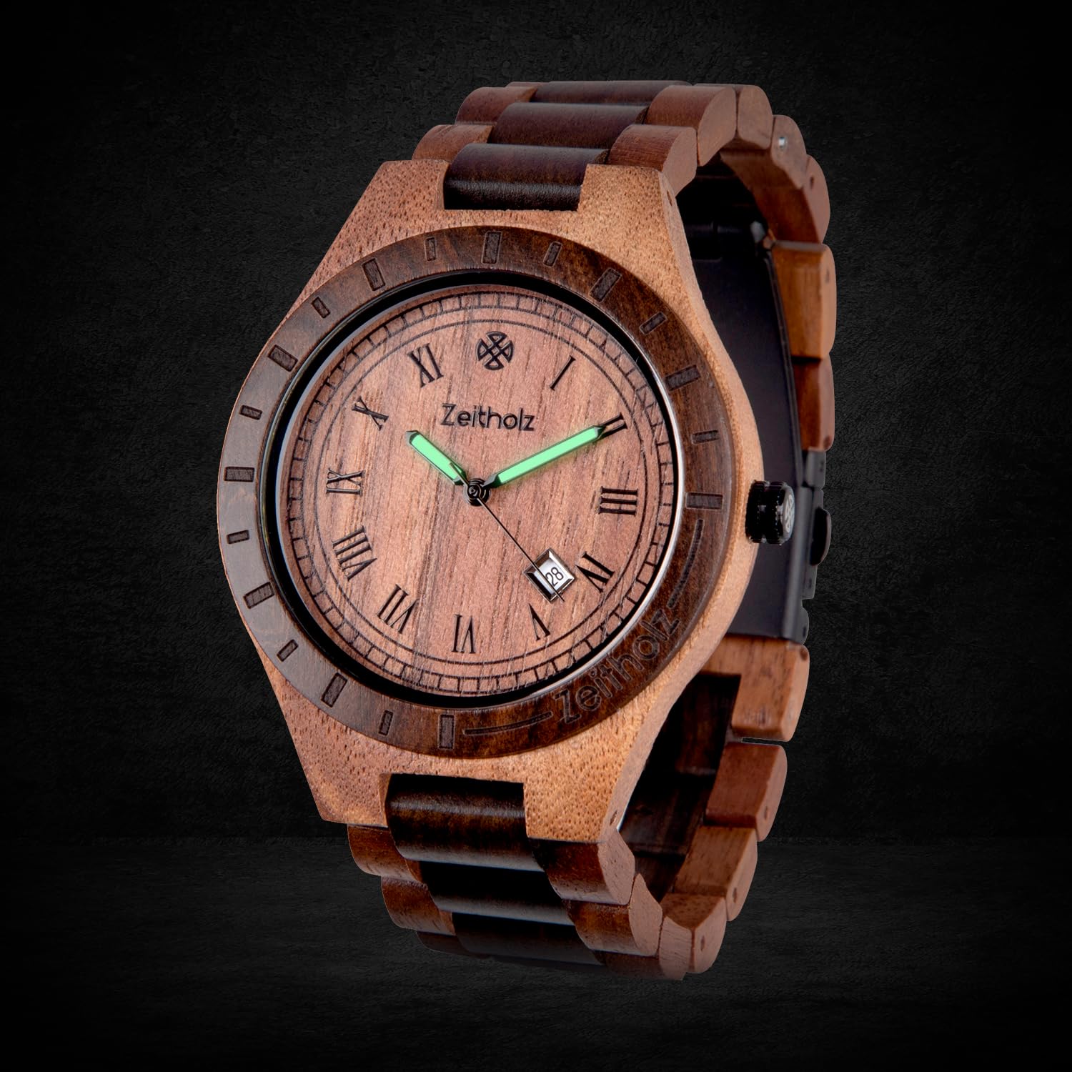 Zeitholz Men's Wooden Watch - 100% Natural Wood, Japanese Quartz Movement, Analog, 44mm Zittau Collection - Perfect Gift for Men, Ideal for Casual, Business & Outdoor Wear