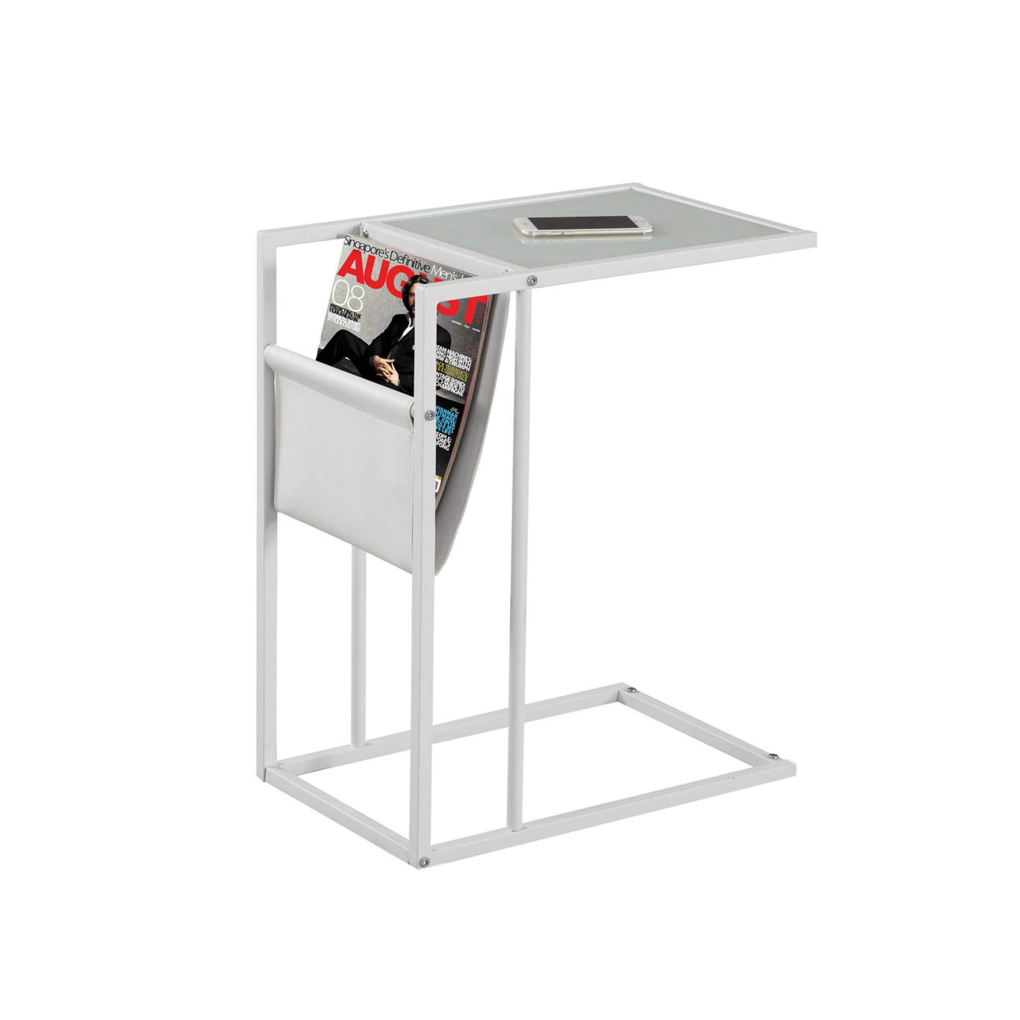 Modern White Metal Accent Table with Magazine Rack - Stylish Side Table for Living Room, Bedroom & Office Décor