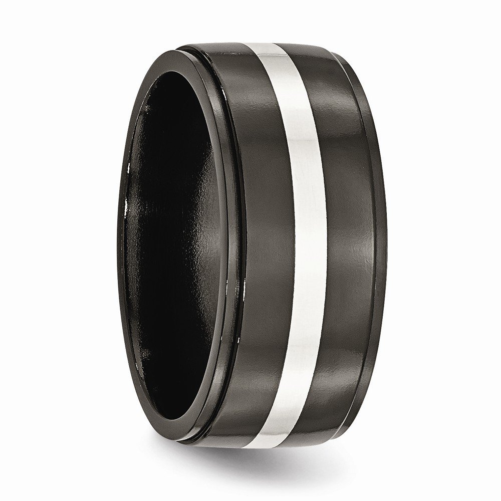 Diamond2Deal Titanium Black & 925 Sterling Silver Inlay 10mm Wedding Band Ring for Men - Durable Comfort Fit Wedding Ring for Groom, Engagement, Anniversary Gift (Perfect for Outdoor Activities & Daily Wear)