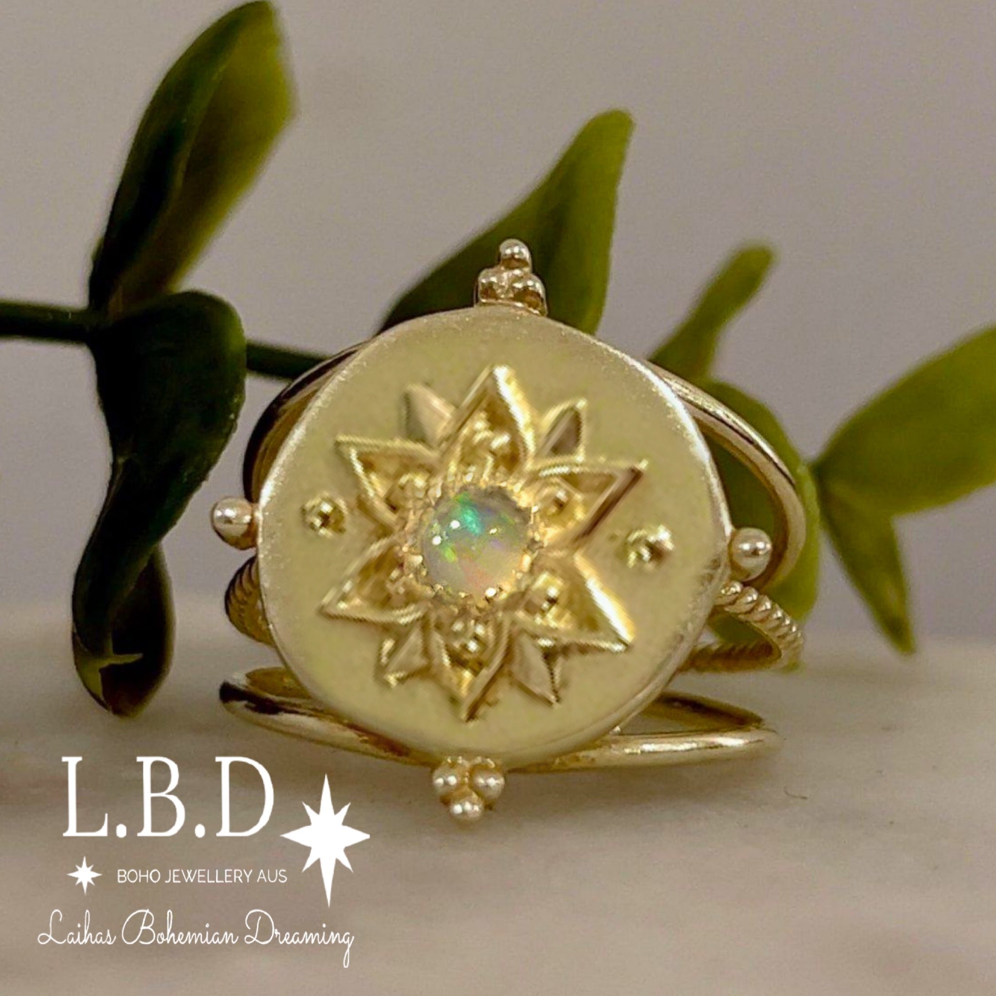 Vera May Gold Boho Ring with Genuine Opal - Intricate Handmade Jewelry for Women - Perfect for Weddings, Parties & Boho Fashion
