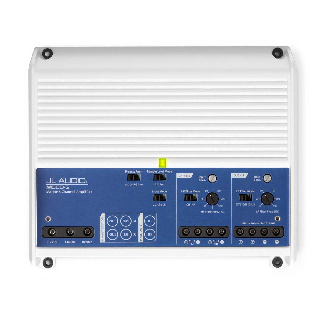 JL Audio M500/3 M Series Class D Marine 3 Channel Amplifier - High Power Boat & Marine Audio System for Boats, Yachts & Watercrafts