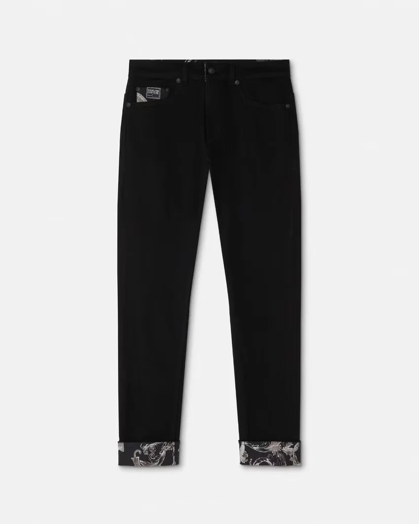 Versace Jeans Couture Outline Barocco Slim Fit Jeans for Men - Stylish Designer Denim Pants for Casual Wear & Night Out