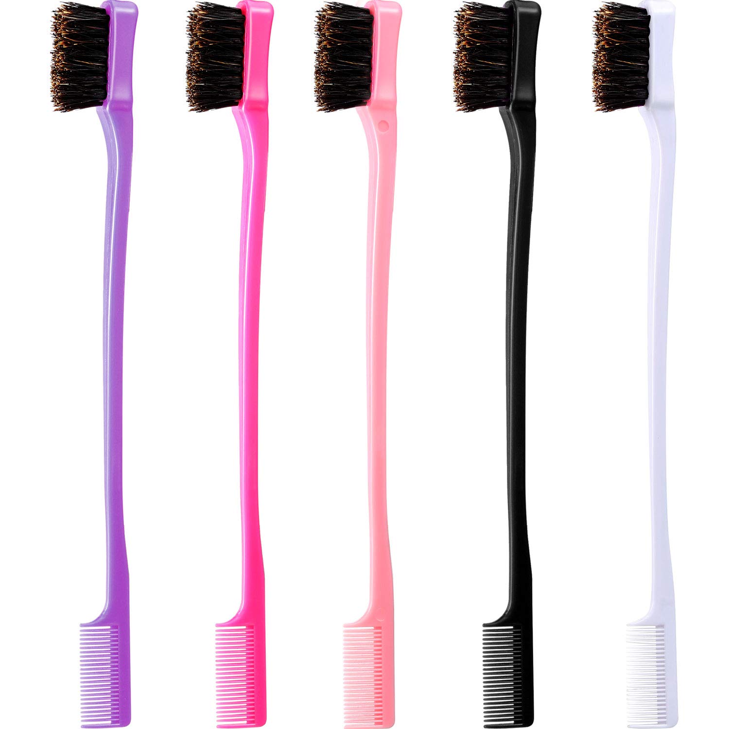 5-Piece Double-Sided Edge Control Hair Brush Set with Smooth Comb - Hair Styling & Grooming Kit for Natural Hair, Braids & Weaves (5 Colors) - Perfect for Salon, Home & Travel Use