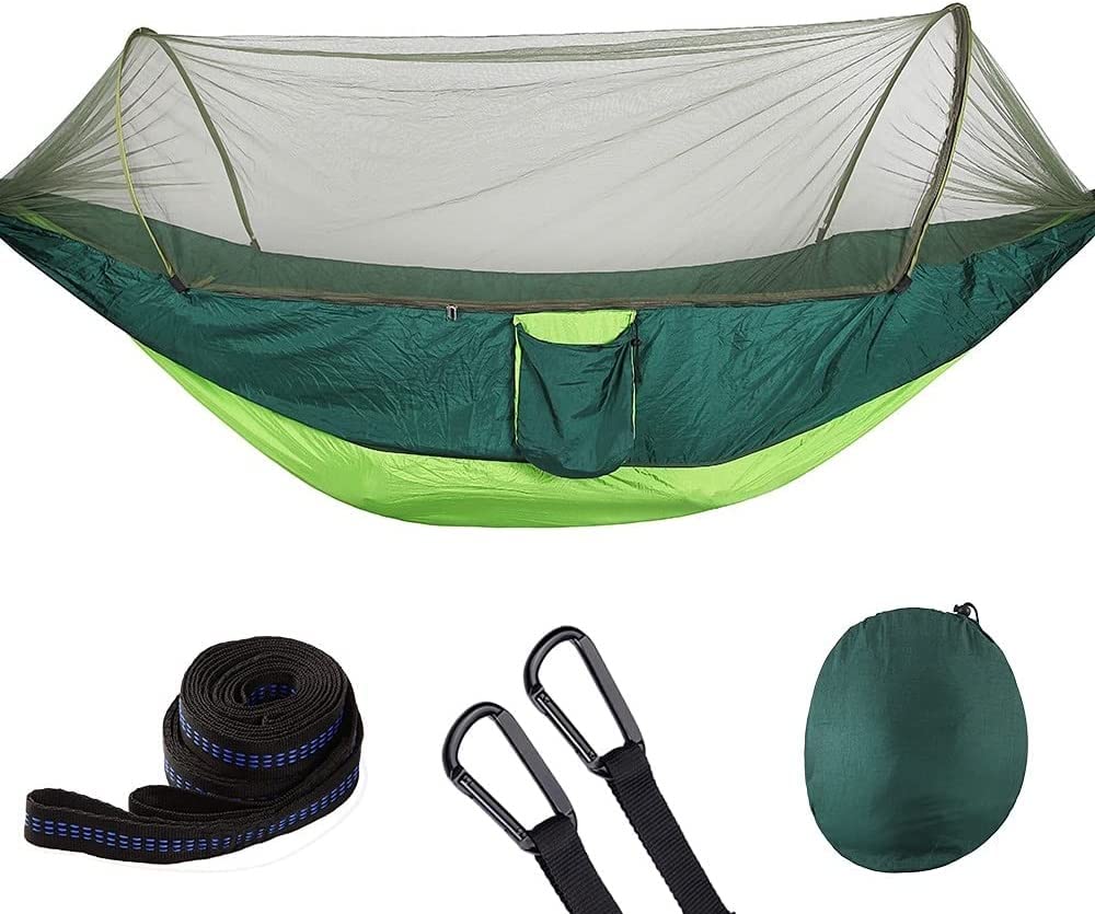 HZADY Portable Camping Hammock with Mosquito Net & Pop-Up Light - Lightweight Parachute Hammock for Outdoor Sleeping, Backpacking, Travel - Stylish & Comfortable Swing Bed for Beach, Garden, Patio, and Backyard Relaxation