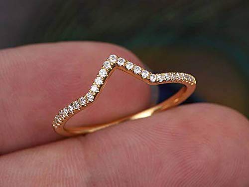 0.25 Carat Curved V-Shape Diamond Wedding Ring - 18k Gold Plated Half Eternity Matching Band for Women - Perfect for Anniversaries, Engagements & Special Occasions