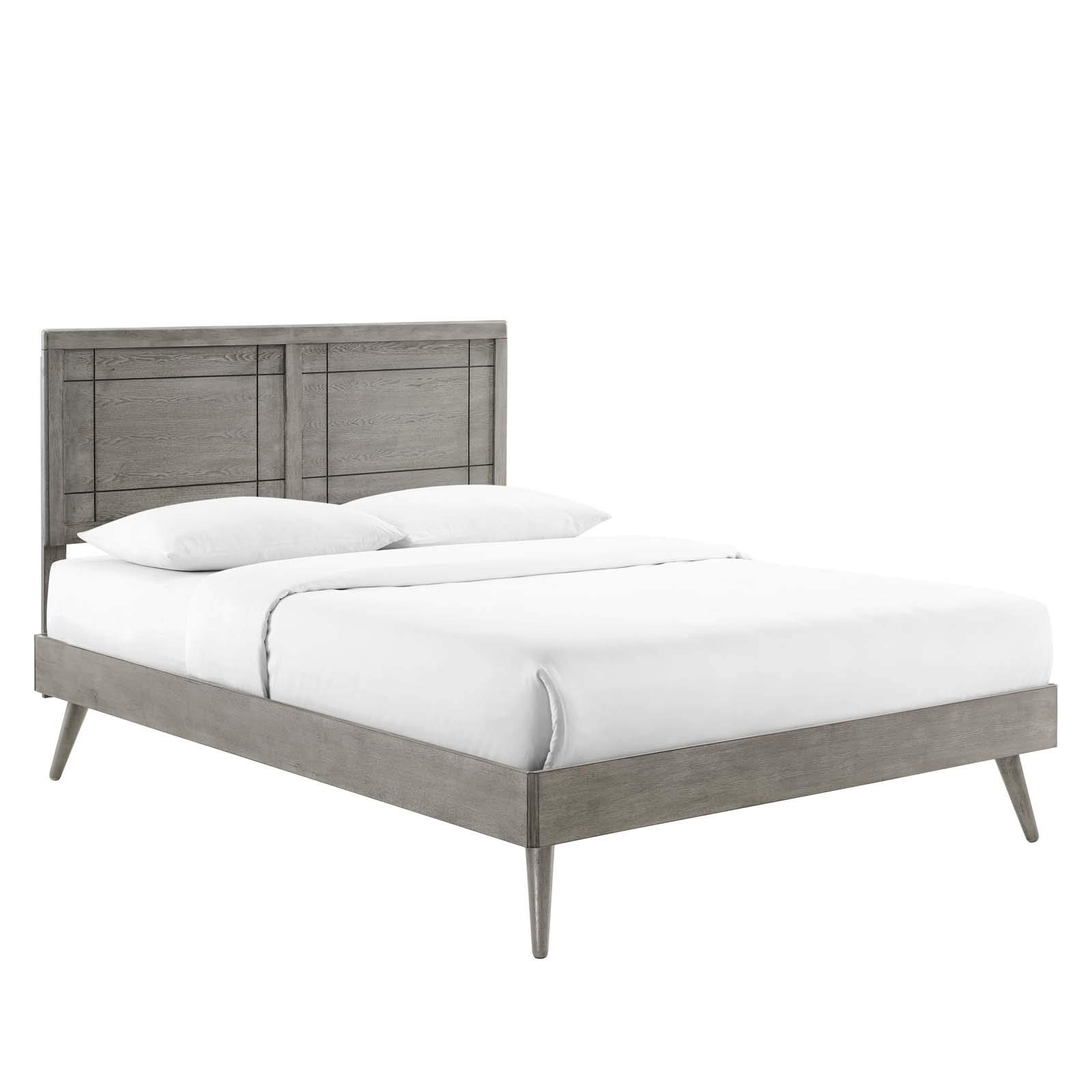 Modway Marlee Queen Wood Platform Bed with Splayed Legs in Gray - Modern Minimalist Bedroom Furniture for Small Spaces & Guest Rooms