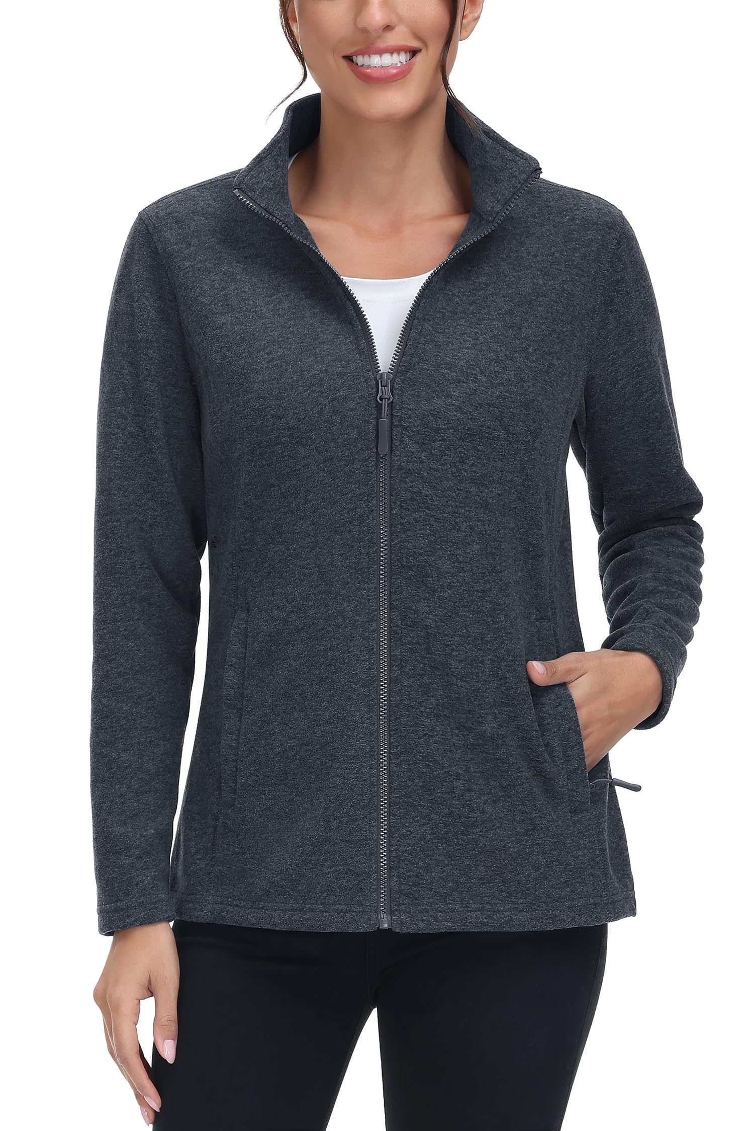 TACVASEN Women's Lightweight Full Zip Fleece Jacket - Winter Warm Coats with 2 Zipper Pockets for Outdoor Hiking & Casual Wear