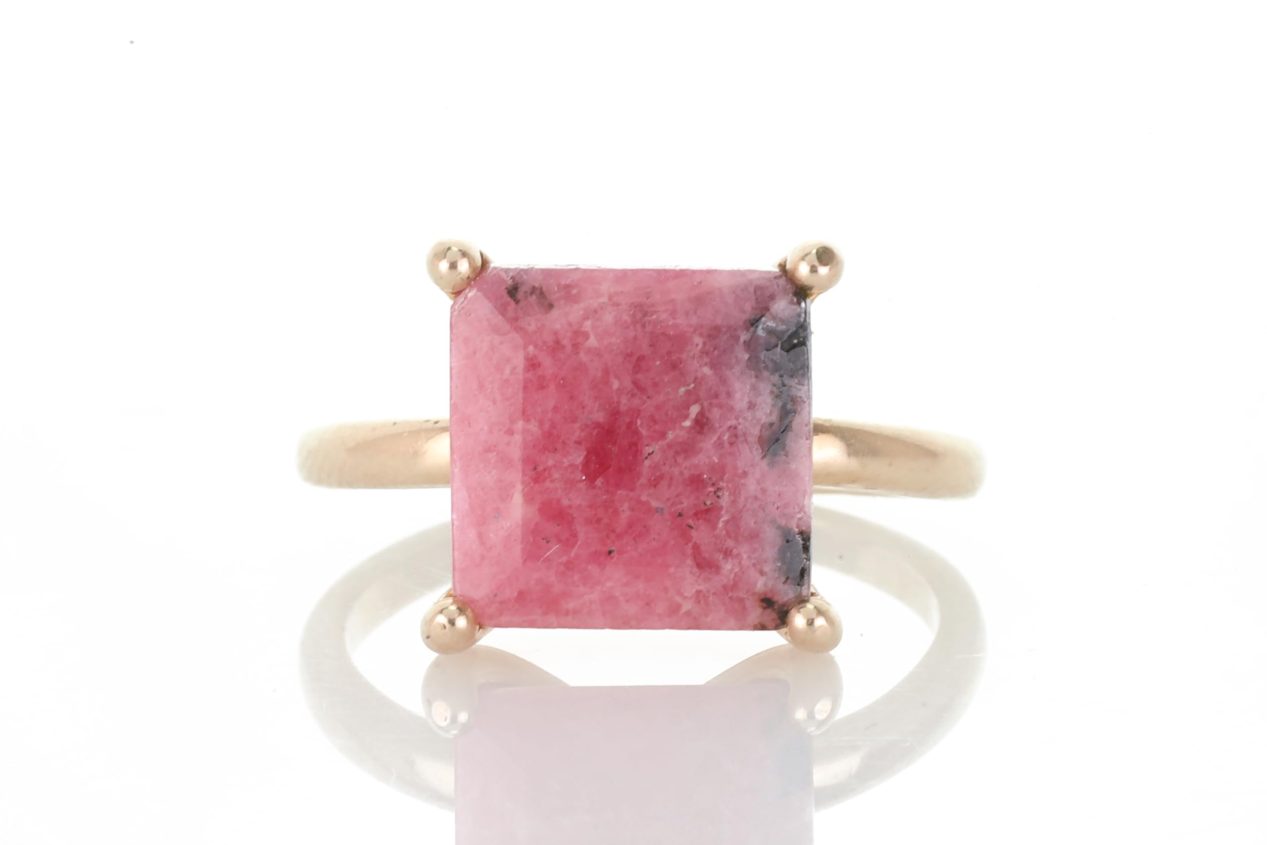 Handmade Rhodonite Pink Gemstone Square Ring - Customizable Bridal Jewelry, Wedding Band, Fashion Statement - Size 4-12 with Free Jewelry Box - Perfect for Engagement, Anniversary & Everyday Wear
