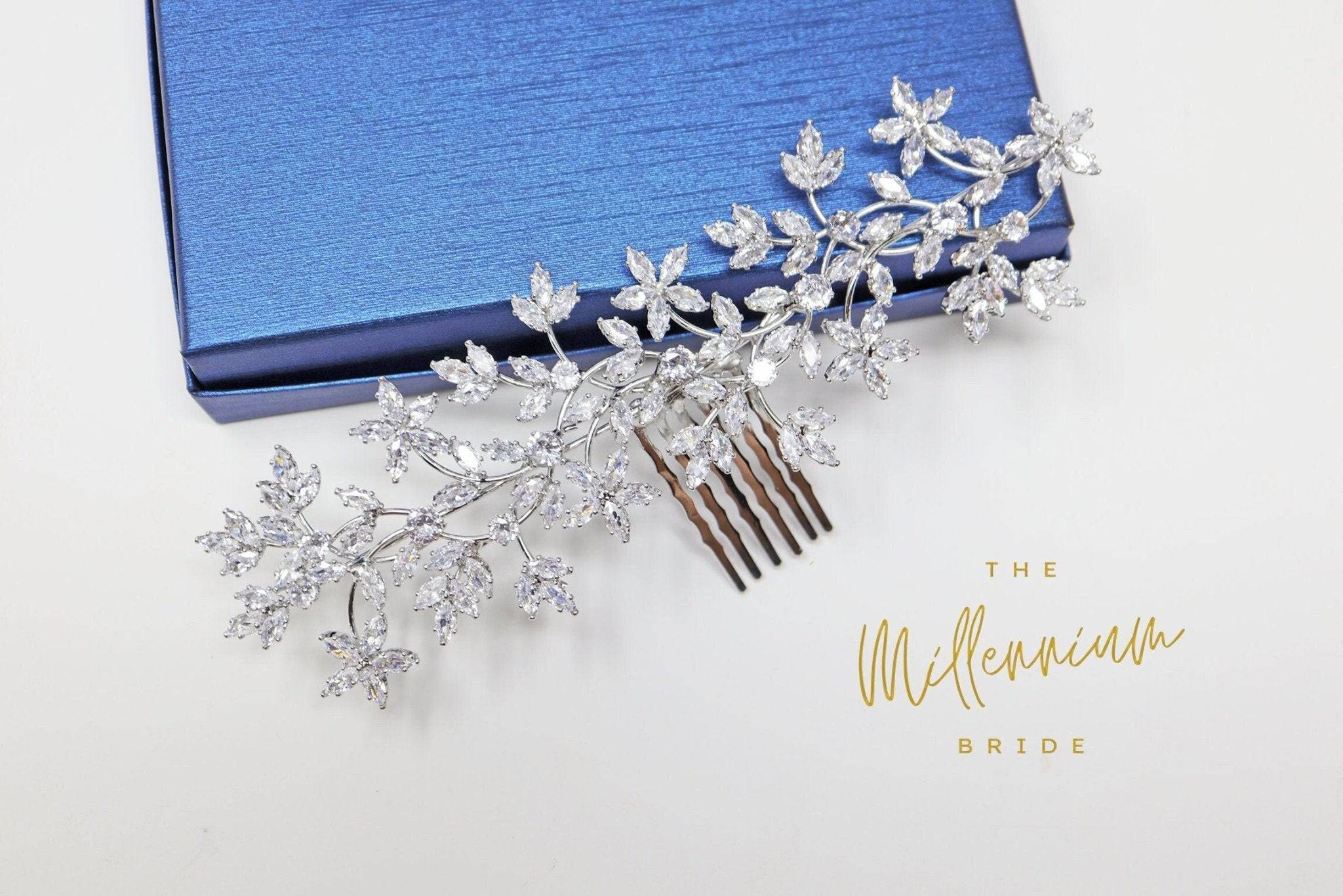 Elegant Cubic Zirconia Floral Diamond Vine Leaves Bridal Hair Comb - Wedding Hairpiece for Bride, Bridesmaids & Special Occasions - Perfect for Weddings, Prom, Galas & Formal Events