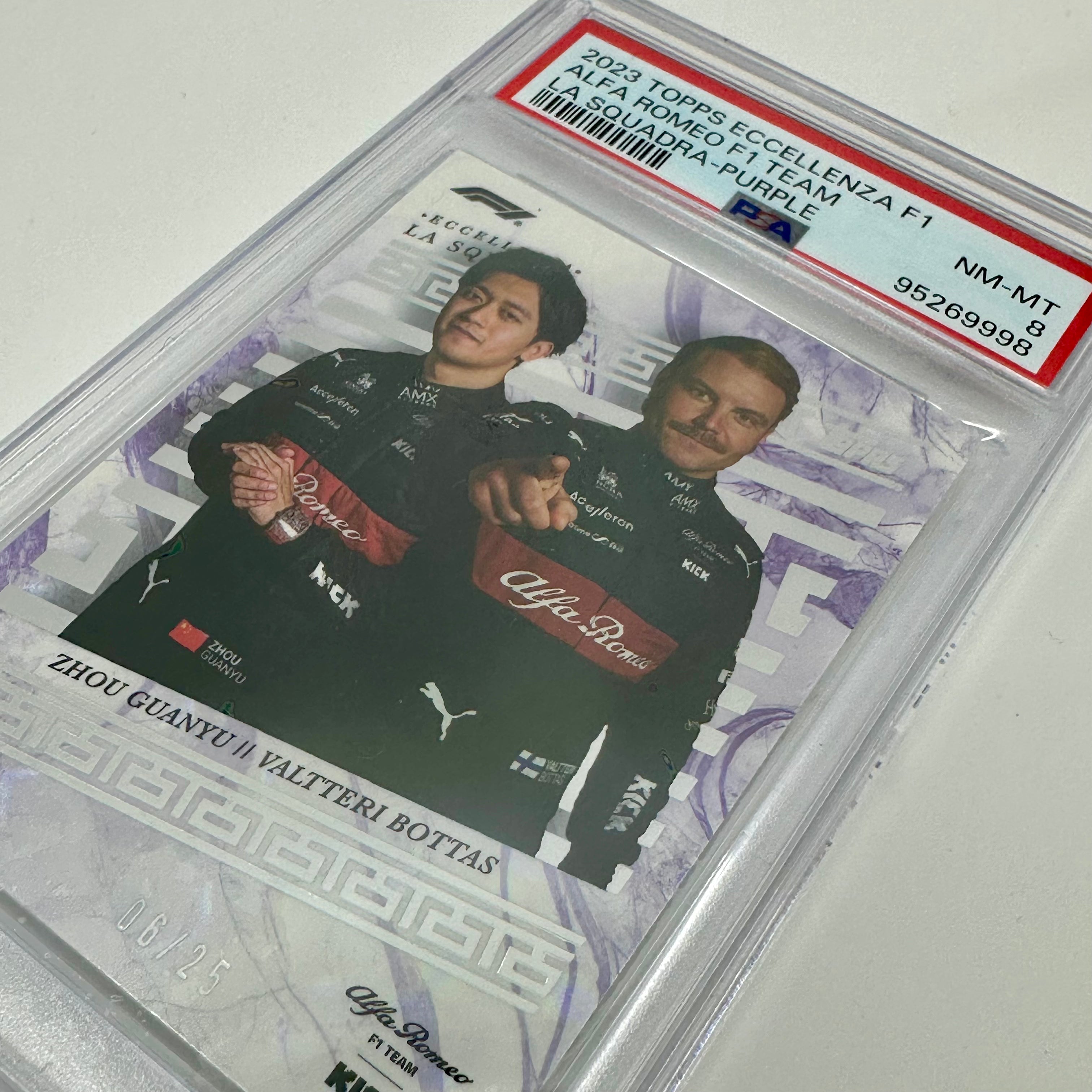 PSA 8 Graded 2006 Alfa Romeo Bottas & Guanyu 2023 Eccellenza La Squadra Racing Card - Perfect for F1 Collectors & Motorsport Memorabilia Displays