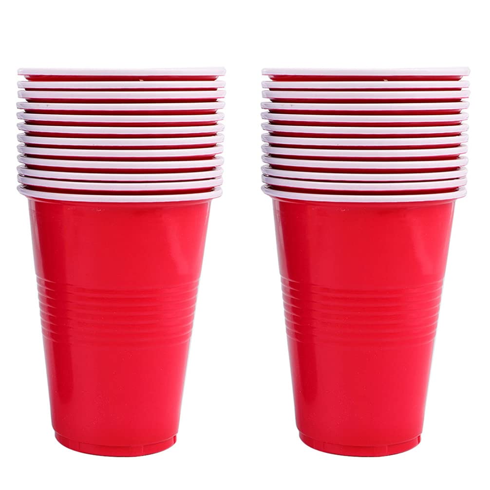 48-Pack Hemoton Disposable Plastic Cups - Shatterproof Beer Pong & Table Tennis Game Cups for Bar, Pub, Pool Party, Camping & Beach - Red Party Supplies & Outdoor Drinking Games Accessories - Perfect for Tailgates, BBQs, College Parties & Summer Gatherings