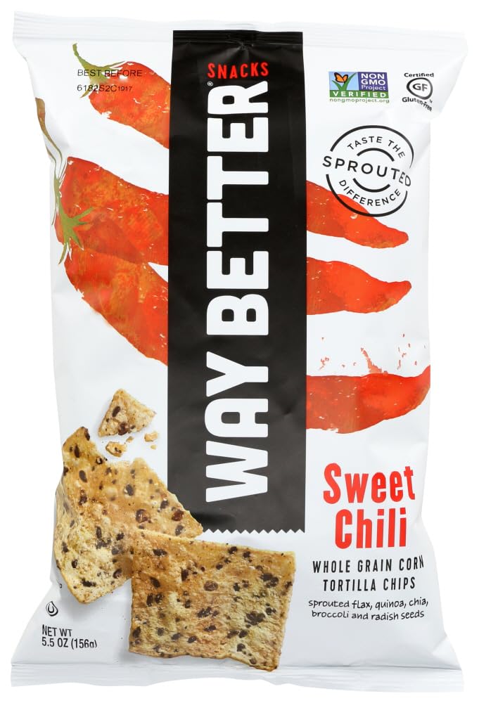 Way Better Snacks Sweet Chili Gluten Free Corn Tortilla Chips - 5.5oz (12 Pack) | Healthy Snack for Parties, Movie Nights & Keto Diet