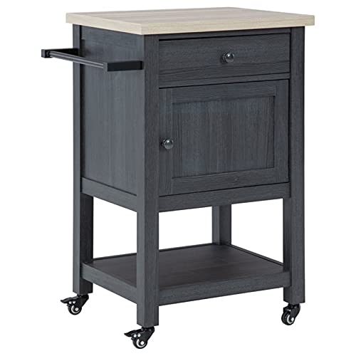 BOWERY HILL Modern Black Rolling Bar Cart with Wheels - Perfect for Home Bars, Kitchen Storage, and Living Room Decor