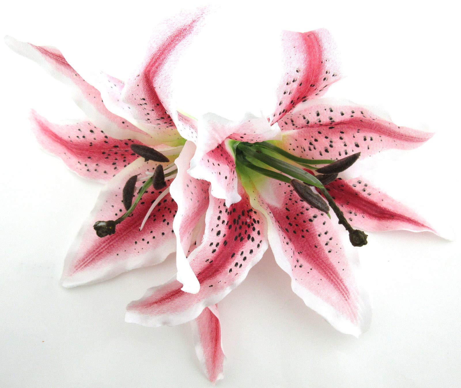 XL Double 8 Inch Pink Cream Tiger Lily Silk Flower Hair Clip with Teeth - Perfect for Weddings, Prom, Bridal Accessories & Everyday Hair Styling