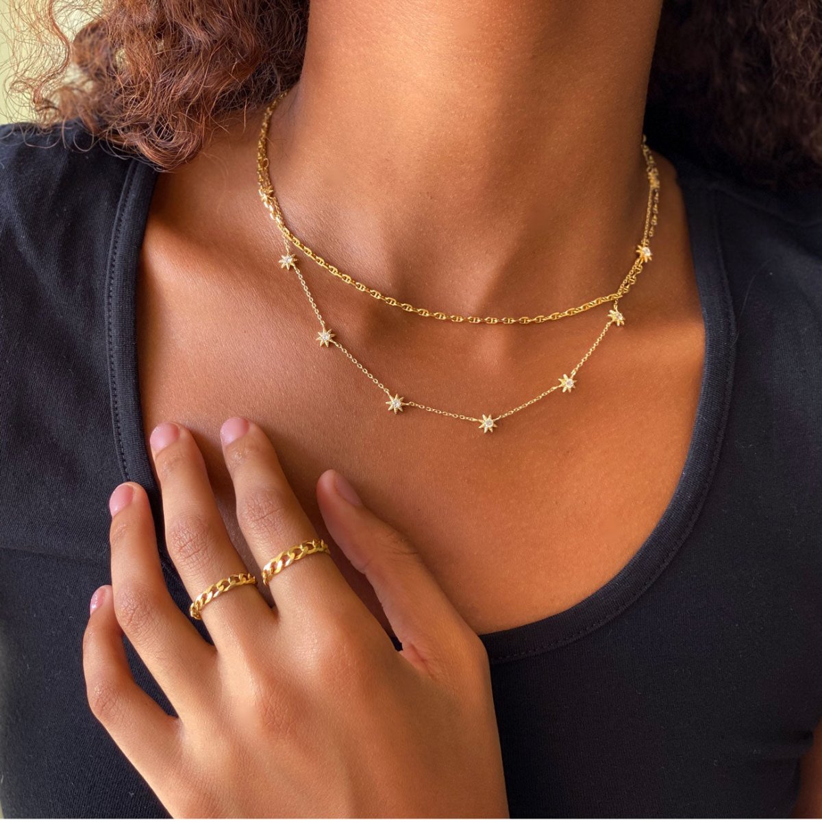 Celestial Starburst Marina Layered Duo Necklace - Elegant Two-Tone Pendant Jewelry for Women, Perfect for Parties, Date Nights & Special Occasions