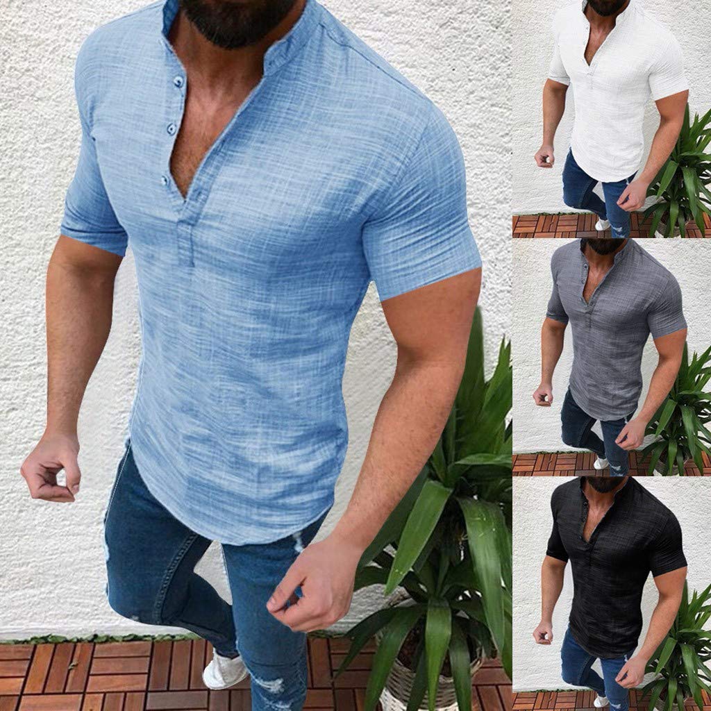 Breathable Linen Shirt for Men | Short Sleeve Summer Casual & Business Shirt | Slim Fit Cotton-Linen Blend | Perfect for Office, Travel & Outdoor Activities