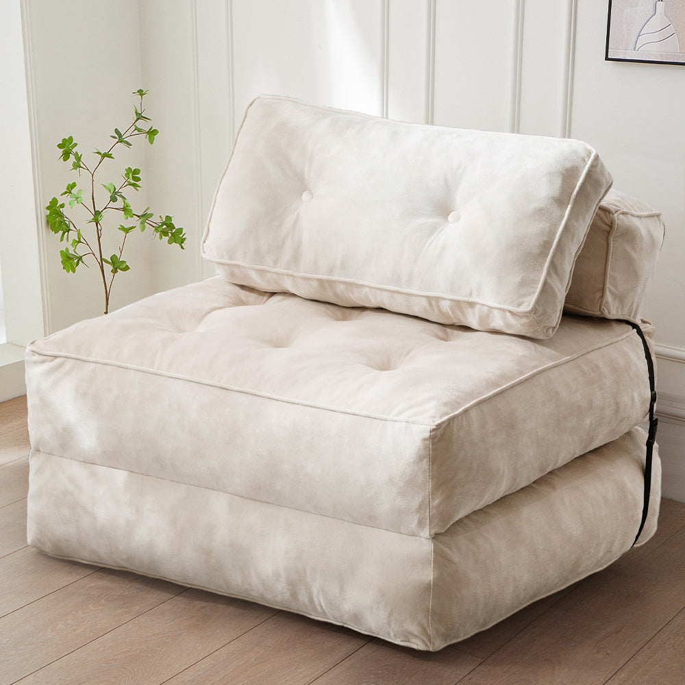 MAXYOYO Folding Sofa Bed - Velvet Convertible Sleeper Chair with Pillow, Portable Fold Out Guest Bed in Beige | Perfect for Small Spaces, Apartments & Overnight Guests