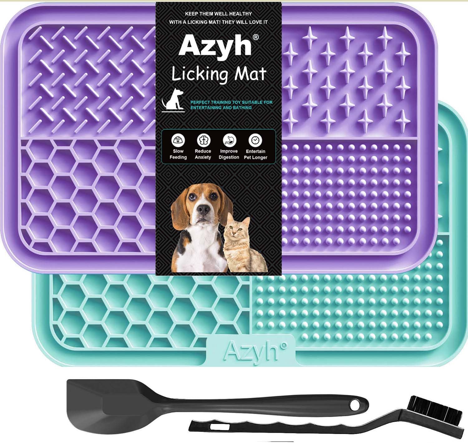 2 Pack Slow Feeder Licking Mat for Dogs & Cats - Large Pet Anxiety Relief Toy for Butter, Yogurt & Peanut Butter - Perfect for Bathing, Grooming & Training (9.9