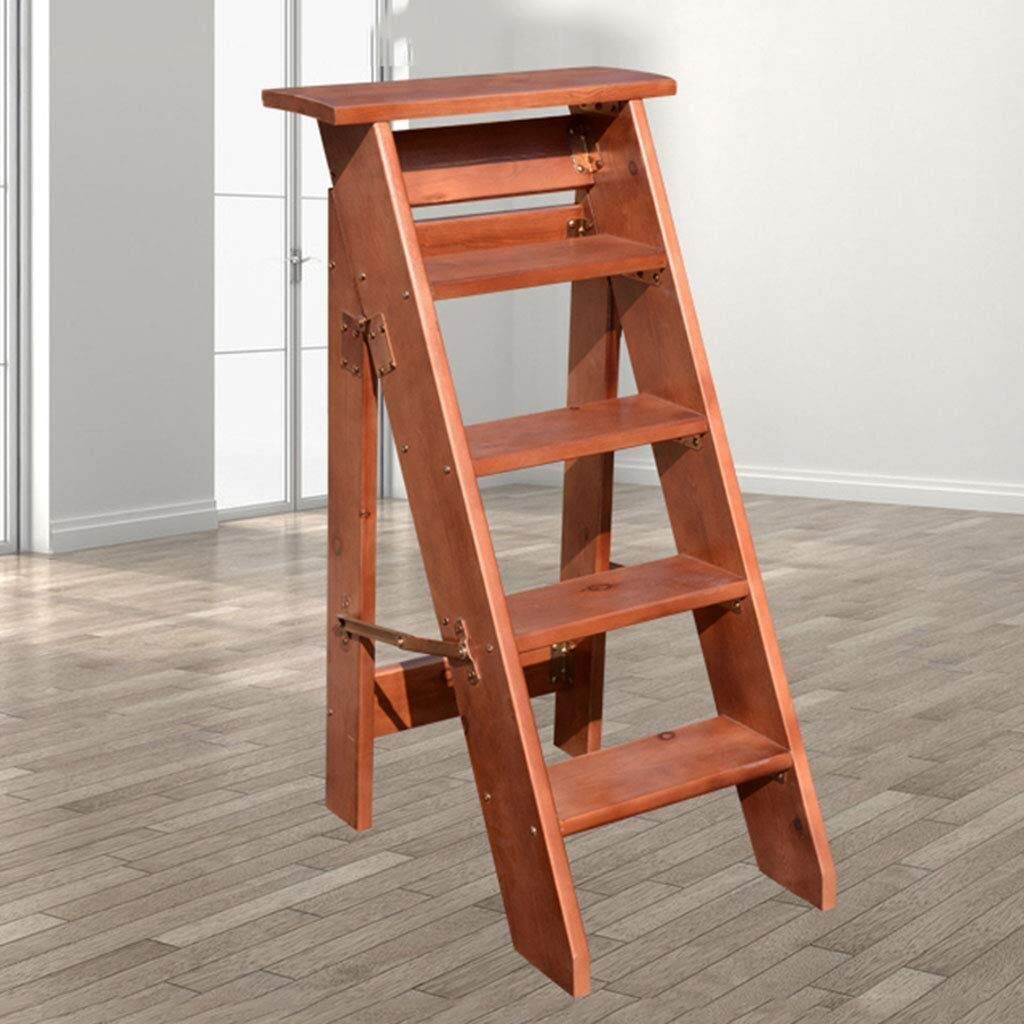 KAZUP 5-Step Foldable Wooden Step Stool for Indoor Use - Lightweight Brown Ladder Stool, Flower Stand, Step Chair - Perfect for Kitchen, Bathroom, and Home Organization