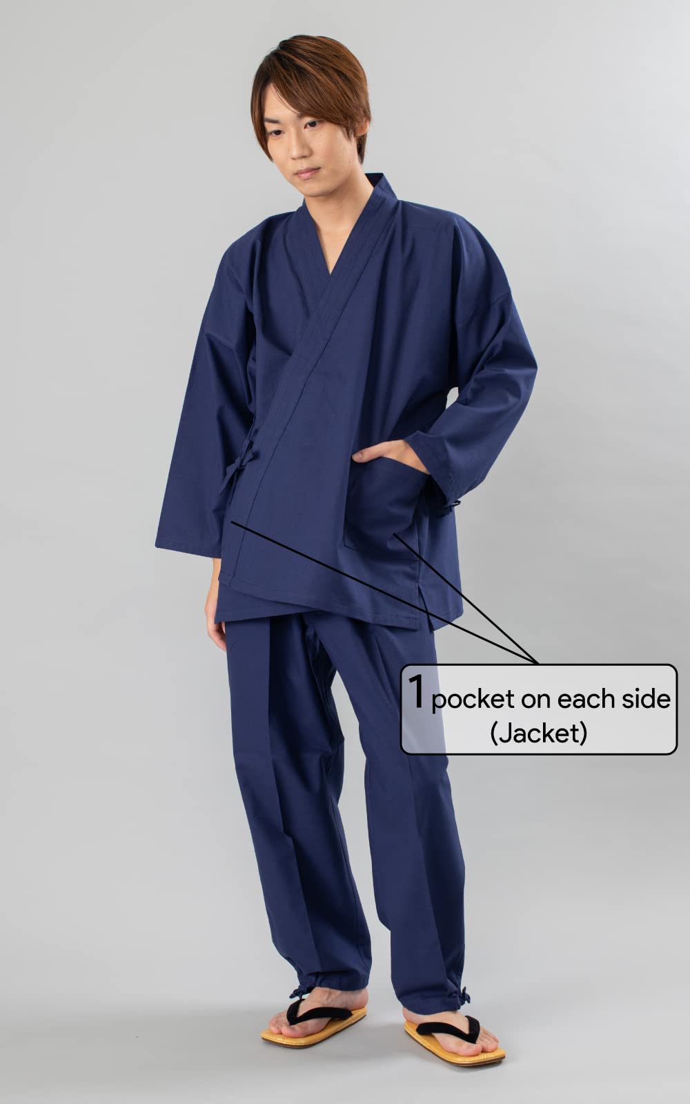 Authentic Japanese Samue Men's Traditional Loungewear - Made in Japan - Navy Blue - Medium Size - Perfect for Meditation, Yoga & Relaxation at Home