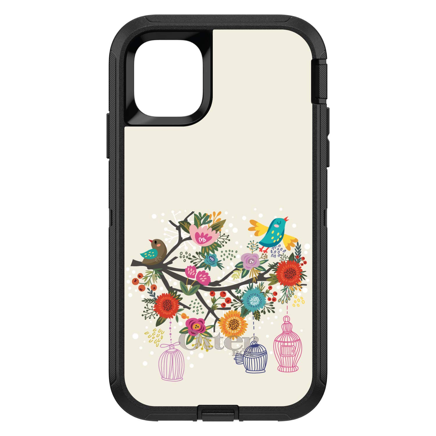 DistinctInk iPhone 11 Pro MAX Case (6.5 Inch) - Premium Floral Birds Design Teal Red Protective Cover - Durable Shockproof Replacement for OtterBox Defender - Perfect for Outdoor Activities, Travel & Daily Use