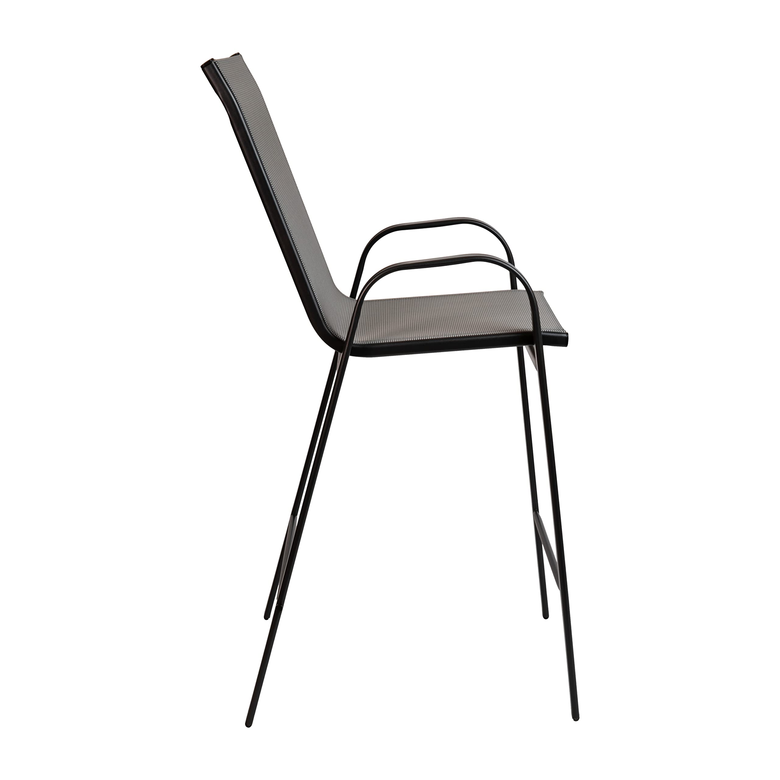 EMMA + OLIVER 4 Pack Gray Outdoor Barstools with Flex Comfort Material - Weatherproof Patio Stools for Backyard, Deck, Poolside & Garden Use