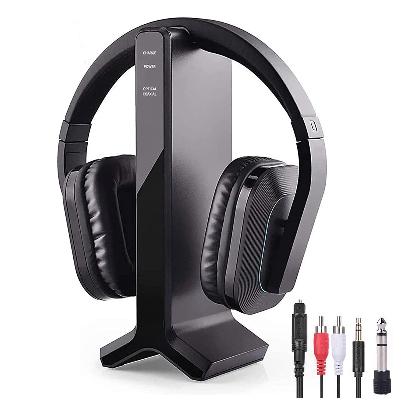 **Wireless Headphones for TV with 2.4G RF Transmitter & Charging Dock – Digital Optical/AUX/RCA, Long Range 100ft, No Audio Delay – Ideal for Seniors & Smart TV Watching**    *(Use Case: Perfect for late-night TV viewing, gaming, or enhancing audio clarity for seniors with hearing difficulties.)*