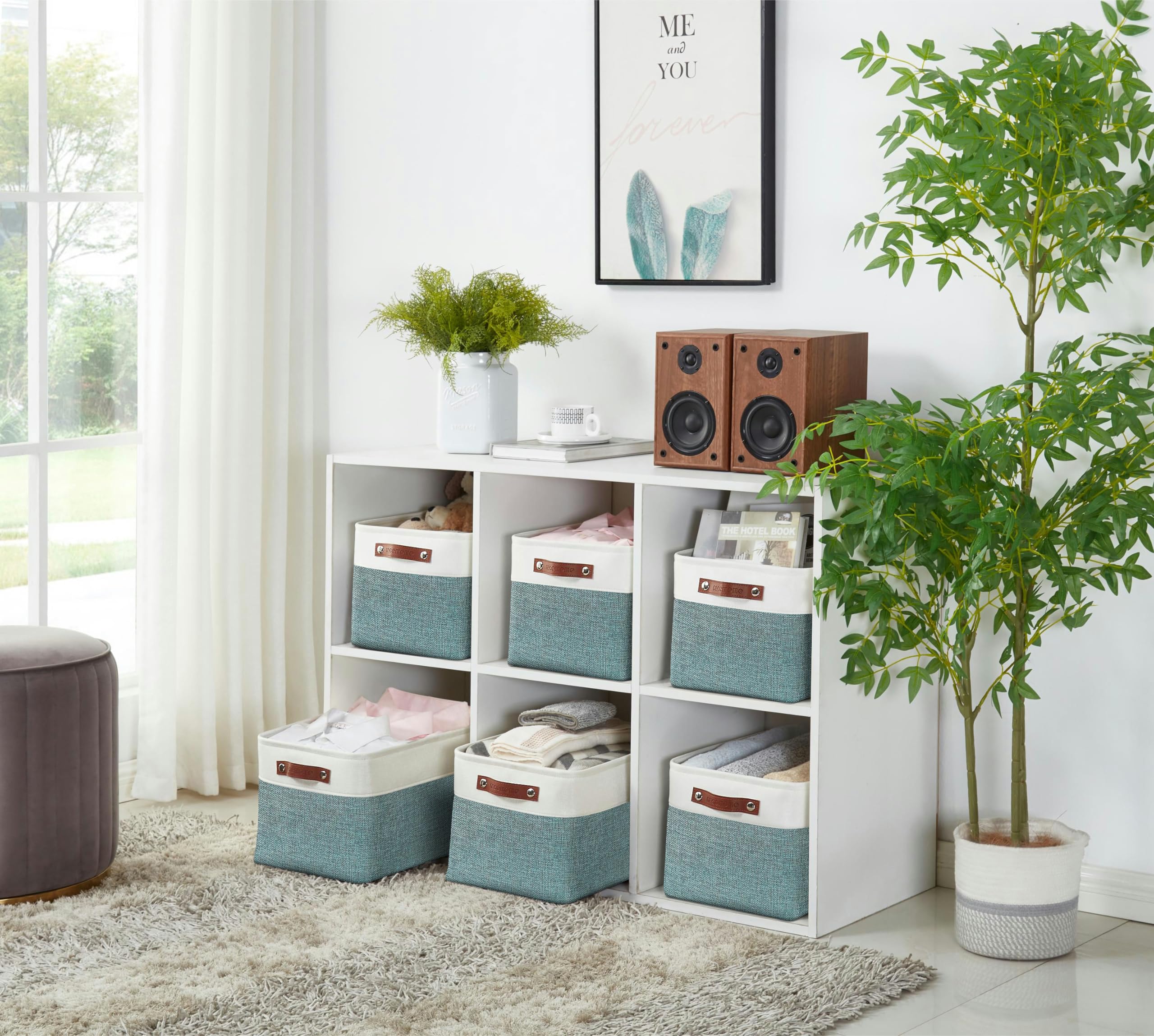 DECOMOMO Fabric Storage Bins - XL 3-Pack Organizing Baskets for Shelves, Closet, Nursery & Toy Storage | Green & White | Perfect for Home Organization & Kids Room Decor