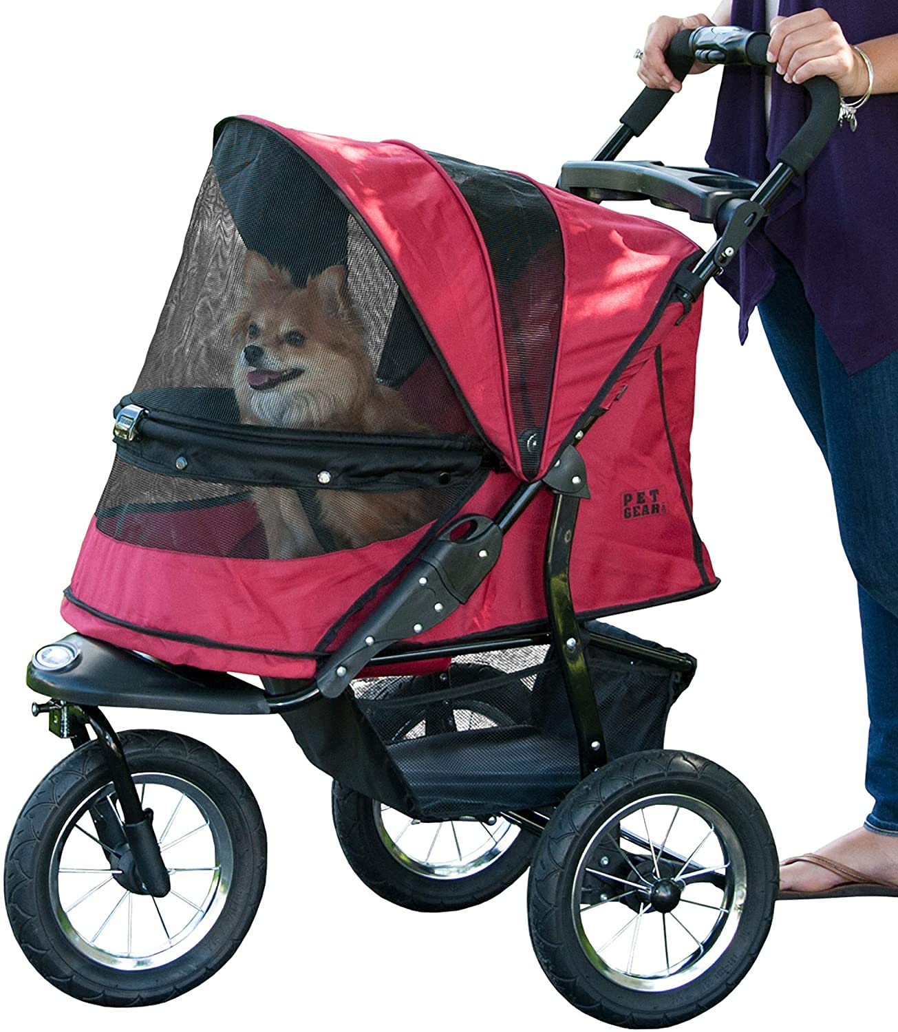 Pet Gear No-Zip Jogger Pet Stroller for Small Dogs & Cats - Zipperless Entry, Airless Tires, One-Hand Fold - Includes Cup Holder & Storage Basket - Perfect for Jogging, Shopping & Outdoor Adventures