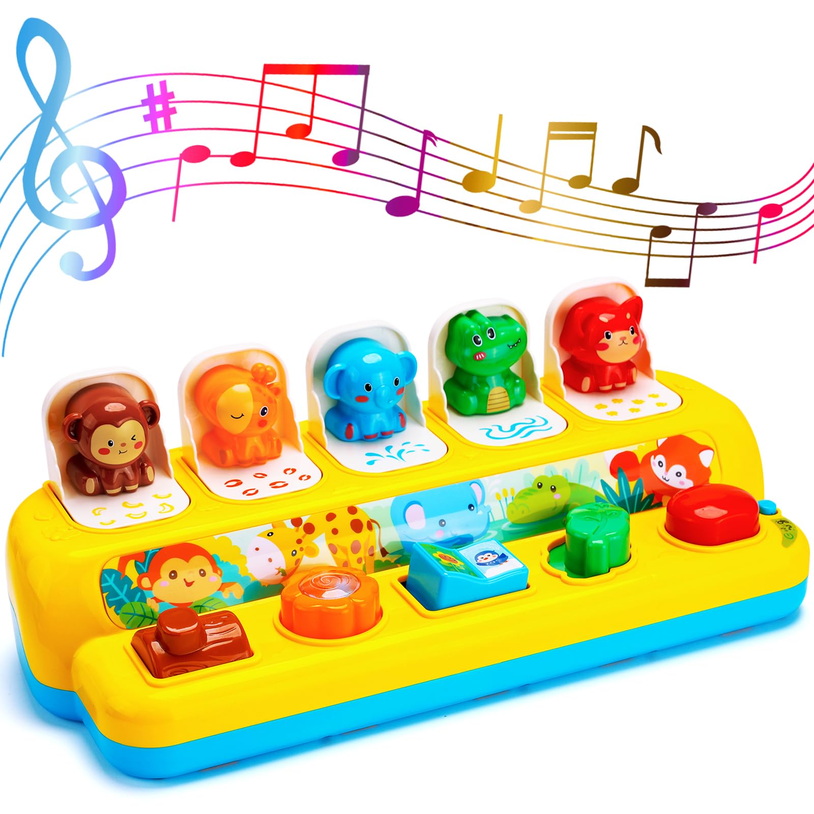 Interactive Pop-Up Animal Toys with Music & Light - Montessori Learning Toys for Babies 1-2 Years - Perfect Gift for Toddlers' Early Development
